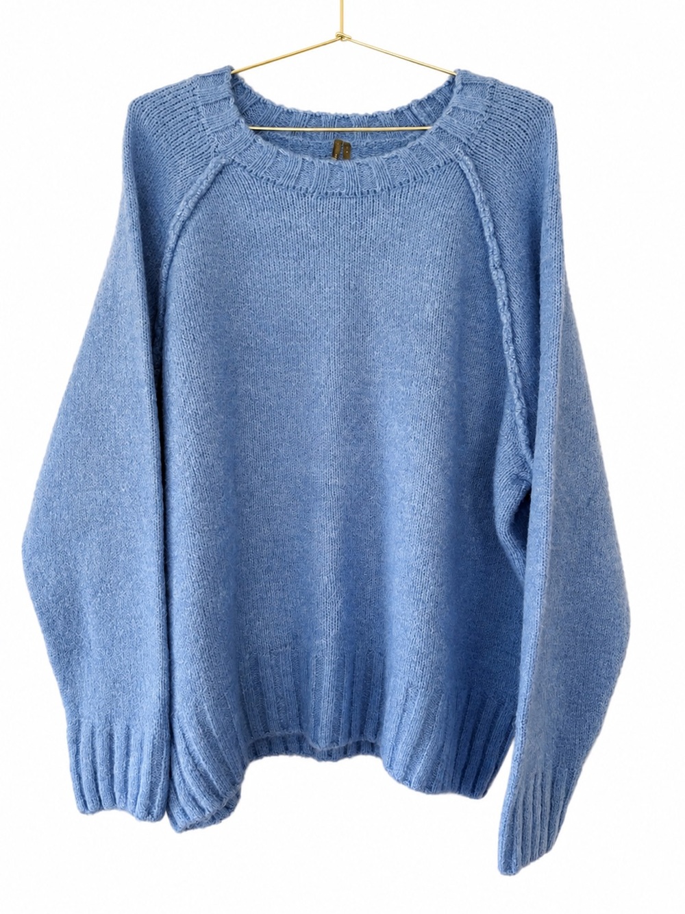 Anthropologie Blue Fuzzy Knit Oversized Raglan Sleeve Sweater Size L
